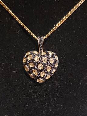 Heart Pendant Necklace in Gold & Black with Pave Crystal Accents Frieda Rothman